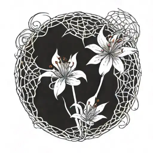 Red Spider Lily Intertwined In Spider Web