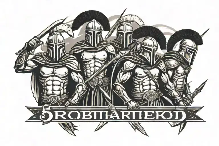 5 Spartans With Word Brotherhood Written