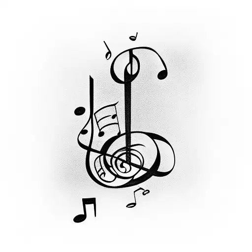 Musical Notes Intertwined With A Keyboard And Guitar