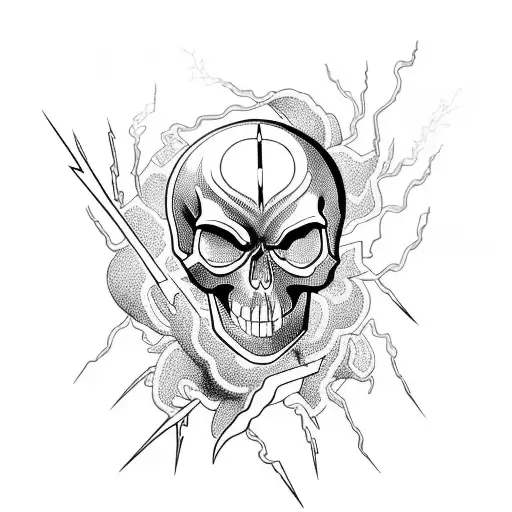 A Skull With Lightning Bolts As The Eyes And An 'A' Incorporated Into The Design
