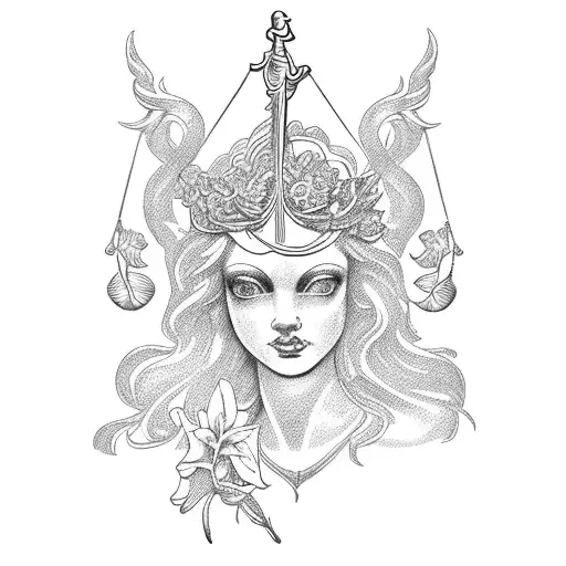 Pretty Lady Justice Statue With Lilys