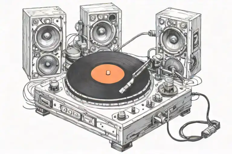 Vinyl Turntable With Jaunty Speakers Blasting Music