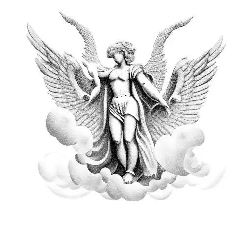 Roman Guardian Angel In Clouds Looking Down