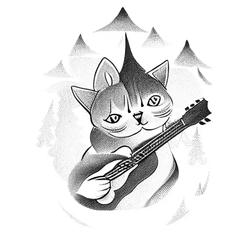 A Cat Playing A Guitar In A Mystical Forest