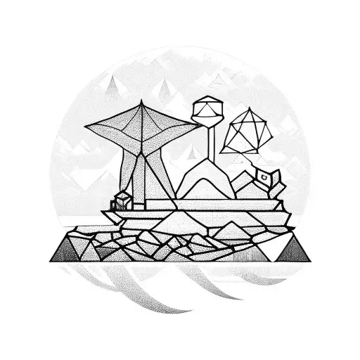 Geometric Beach Scene With Animals