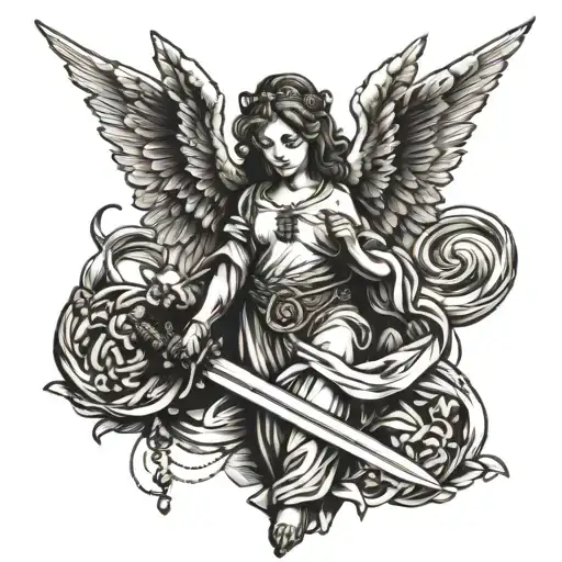 Angel With Sword And Rosary Beads