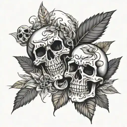 Skulls Pot Leaf And Smoke Rising