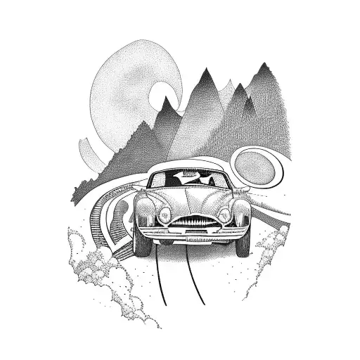 A Car Driving Through A Winding Road Surrounded By Mountains And Cliffs