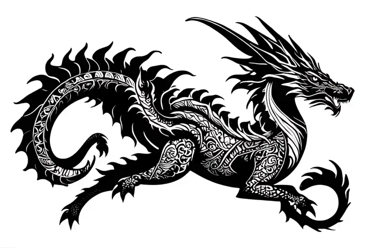 Tribal Capricorn With Dragon Flying