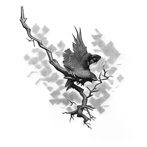 A Dark And Mysterious Tattoo Of A Corvo Perched On A Branch