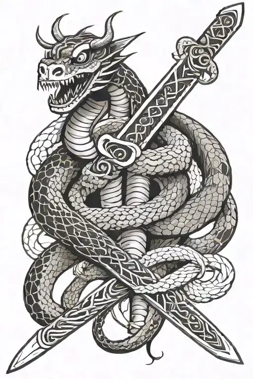 Samurai Sword Wrapped With A Snake Wrapped