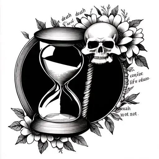 Hourglass With A Skull On Top And Flowers At The Bottom Writed Death Is Certain Life Is Not