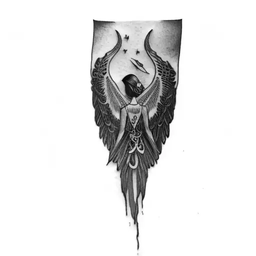 A Woman With Wings And A Crescent Moon