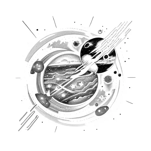 A Train Traveling Through A Galaxy Filled With Planets And Stars