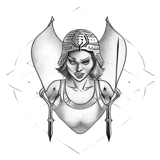 Tired But Proud Woman Gladiator With An Arrow Hitting The Shield