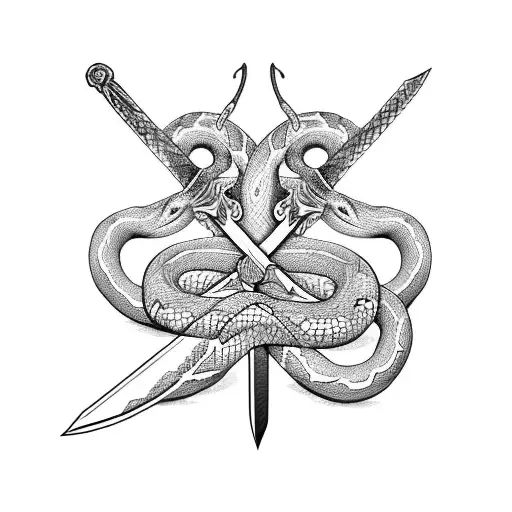 A Sword Surrounded By A Snake And Butterfly