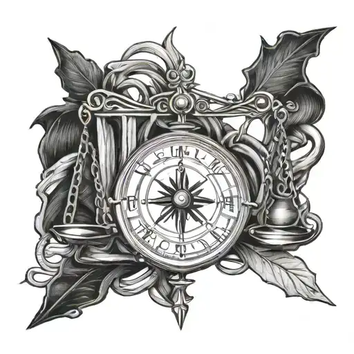 A Scale Of Justice Intertwined With A Compass