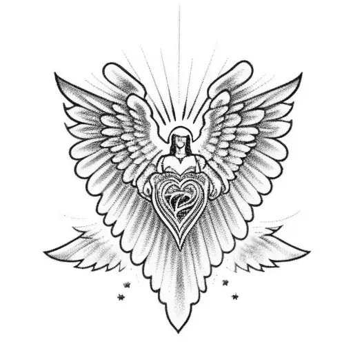 Winged Sacred Heart With A Celestial Background