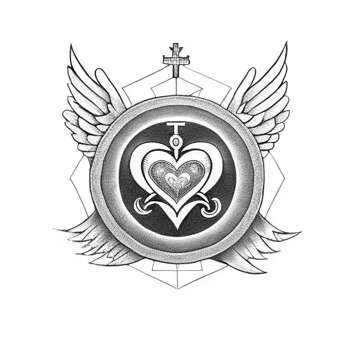 Winged Sacred Heart With A Celestial Background
