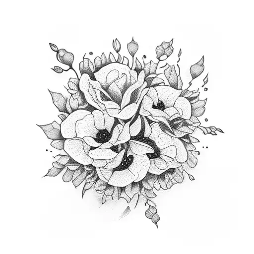 An Intricate Blackwork Design Of A Beautiful Bouquet Of Flores