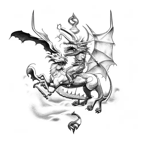 A Sagittarius Archer Riding A Wolfheaded Dragon In A Blackwork Style