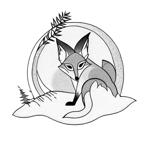 Fox Against The Background Of The Forest And The Moon