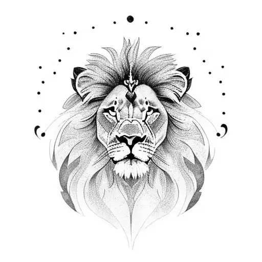 Combine The Beauty Of The Outdoors With A Lion In A Dotwork Style