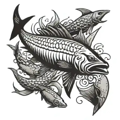 A Stylized Silhouette Of A Tarpon Swimming Through A School Of Smaller Fish
