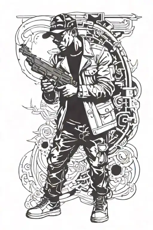 Incorporate A Silhouette Of A Gangsta Holding A Gun In A Dramatic Pose