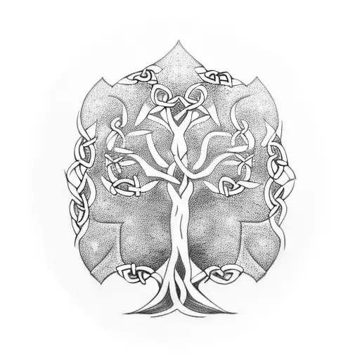 Celtic Tree Of Life Intertwined With Vines And Flowers