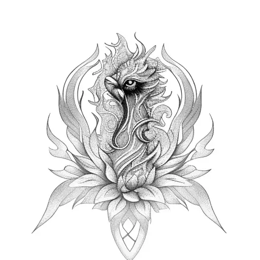 Phoenix Rising Out Of Flower With Roman Numerals In Flower Stem