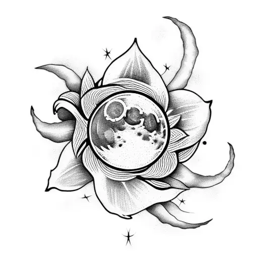 Moon And Clouds With A Lily Flower