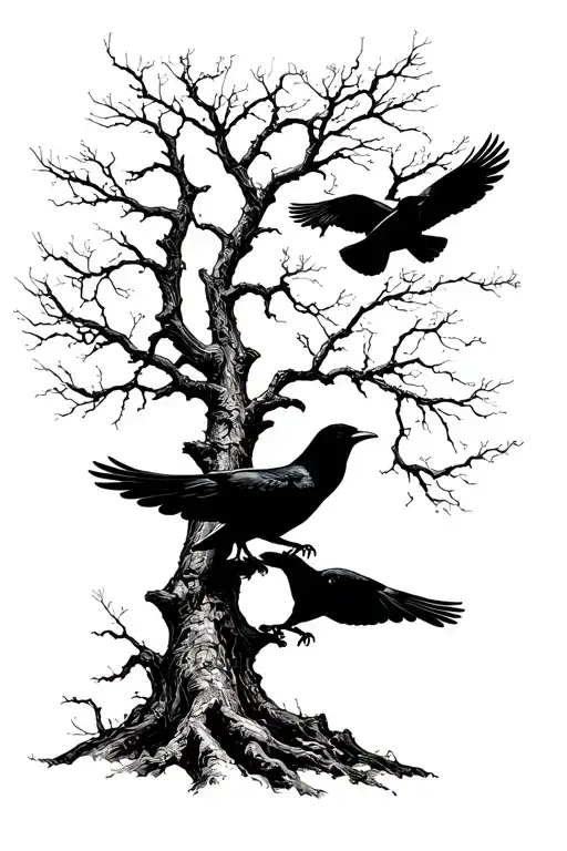 Crows Flying From A Tree