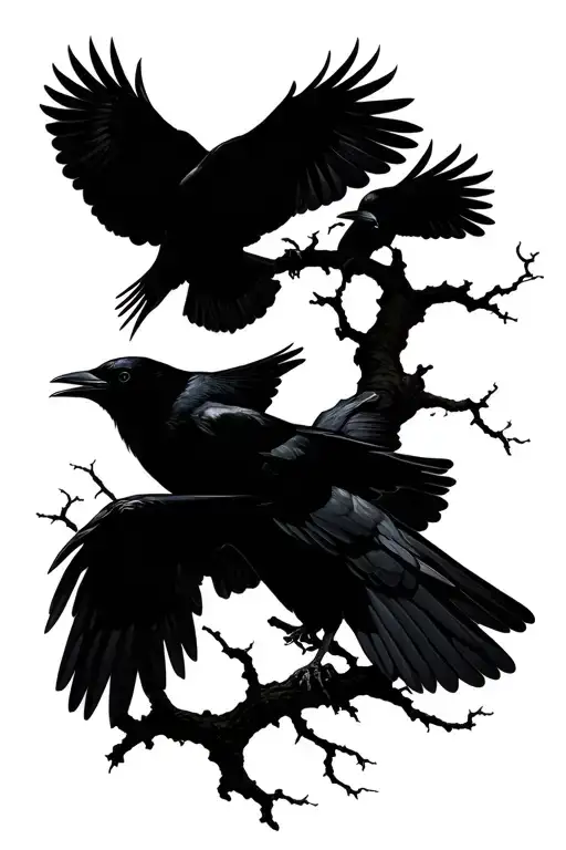 Crows Flying From A Tree