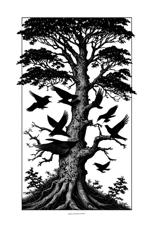 Crows Flying From A Tree