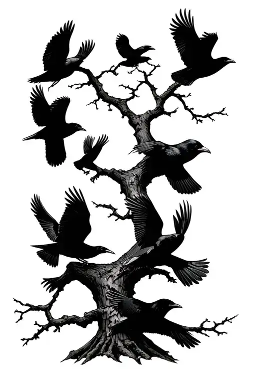 Crows Flying From A Tree