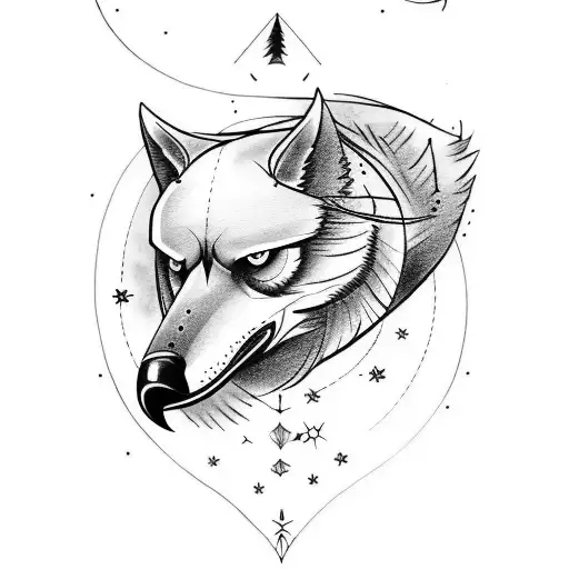 A Tattoo Featuring A Crow And A Wolf Magic