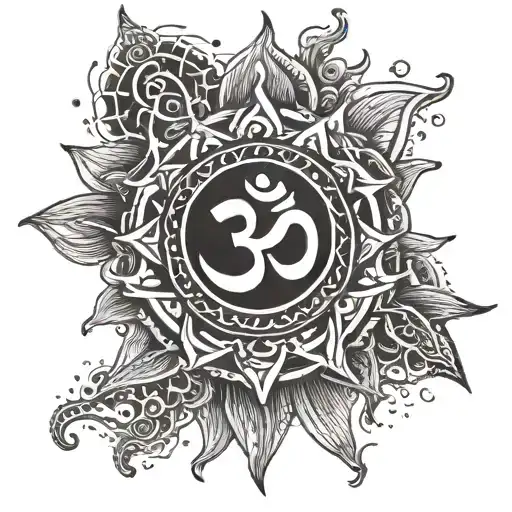 Om With Trishul And Sun Rays