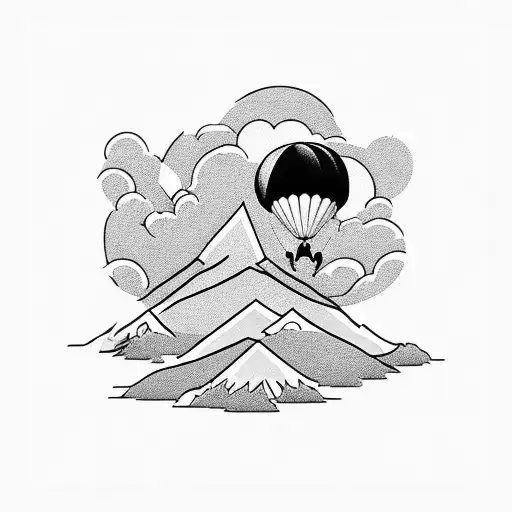 A Majestic Mountain Range With A Skydiver Soaring Through The Clouds