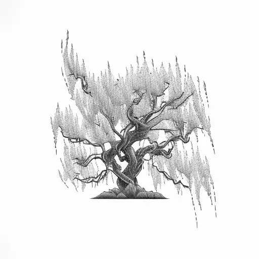 Willow Tree Branch With A Violet