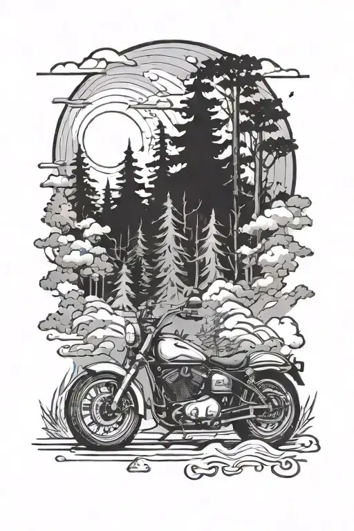 Motorcycle Forest Sky