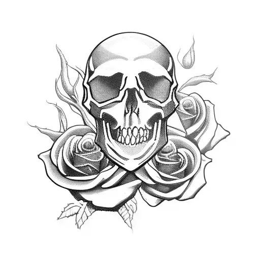 Motorcycle Handlebars With A Skull And Roses