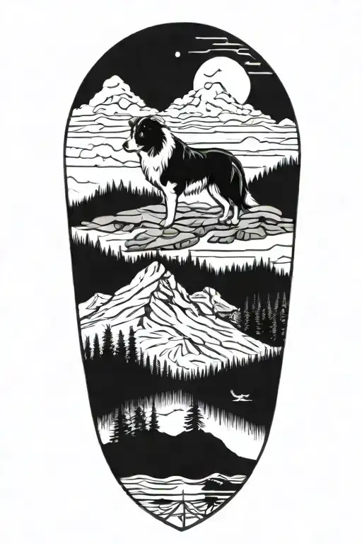 Border Collie Face Compass In Mountain Scene