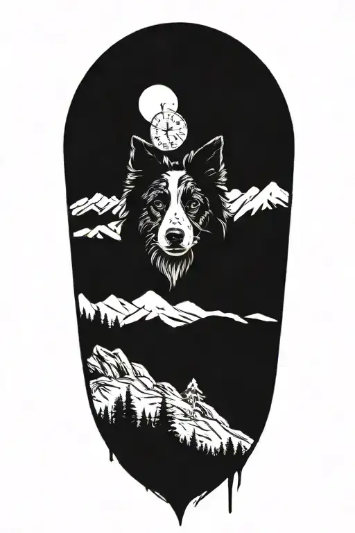 Border Collie Face Compass In Mountain Scene