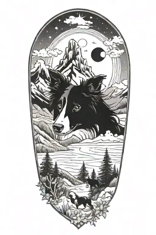 Border Collie Face Compass In Mountain Scene
