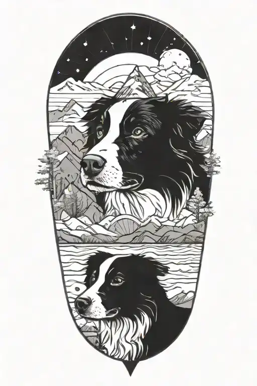 Border Collie Face Compass In Mountain Scene