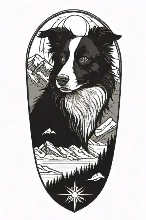 Border Collie Face Compass In Mountain Scene