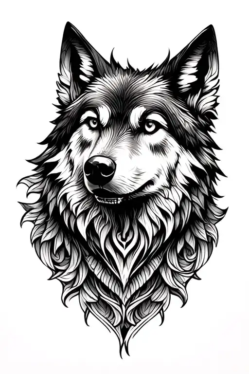 Wolf Head Made Entirely Of Intricate Blackwork