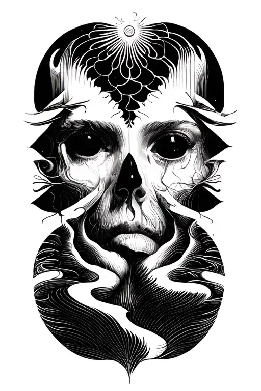 Blackwork Negative Space Illusion Trippy