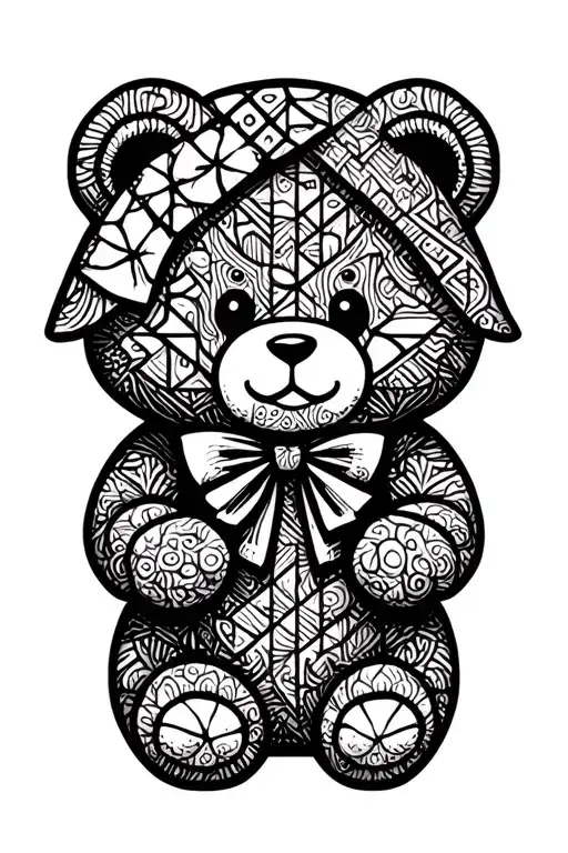Negative Space Optical Illusion With Hidden Patchwork Teddy Bear